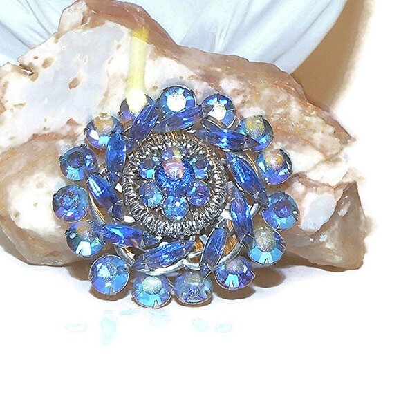 Vintage Large Blue Rhinestone Brooch - Picture 4 of 10